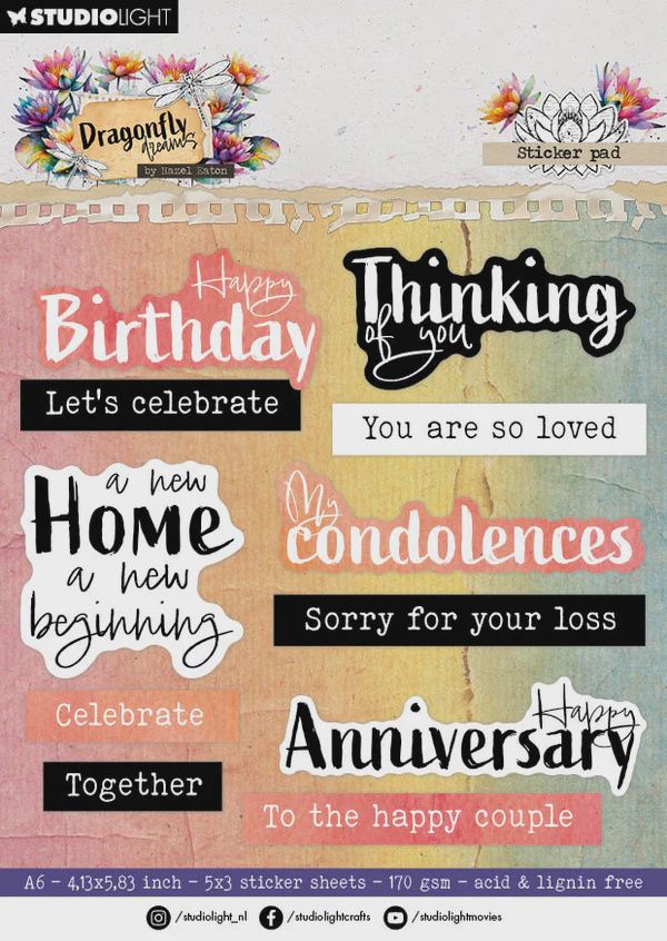 HE Sticker Paper Pad Sentiments Dragonfly Dreams 105x148x3mm 20 Sheets