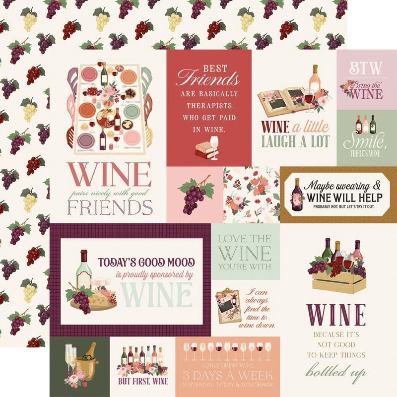 Carta Bella Wine Double-Sided Cardstock 12"X12" Multi Journaling Cards
