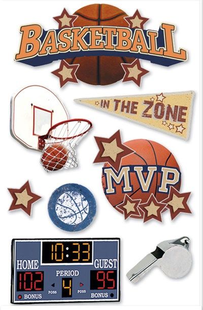 Paper House 3D Stickers 4.5"X7.5" Basketball