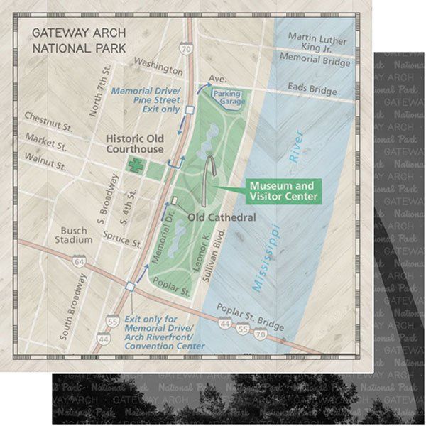 Gateway Arch National Park Map And Words Double-Sided Cardstock 12"x12"