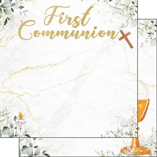 First Communion  Eucalyptus and Gold 12 x 12 Double Sided Paper
