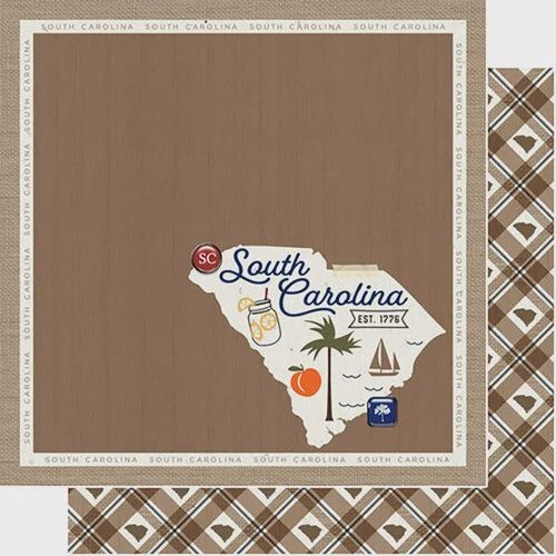 South Carolina Natural Craft Map 12 x 12 Double Sided Paper