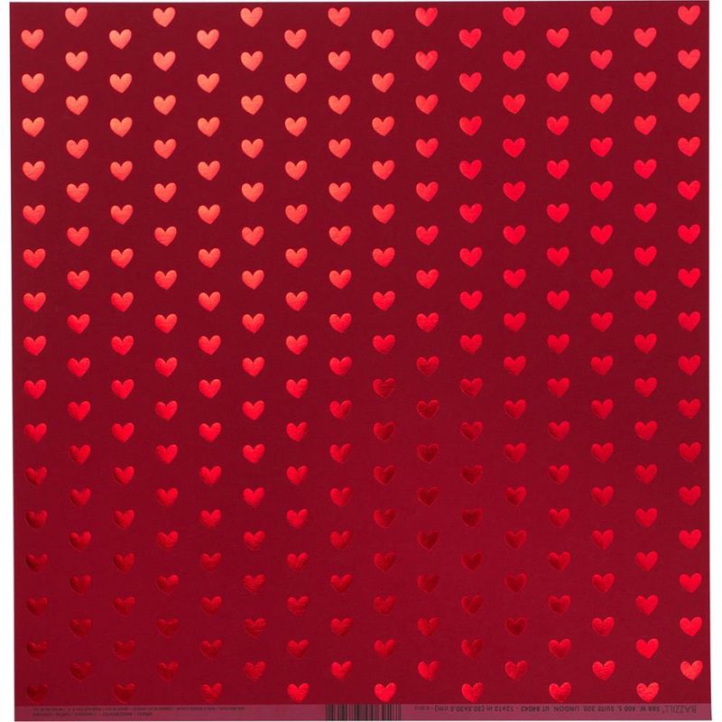 Bazzill Foiled Pattern Cardstock 12"X12" Heart W/Red, Red Hots