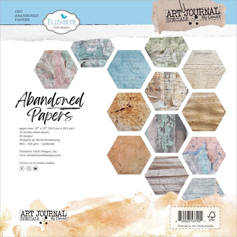 Elizabeth Crafts Double-Sided Cardstock Pack 12"X12" Abandoned Papers