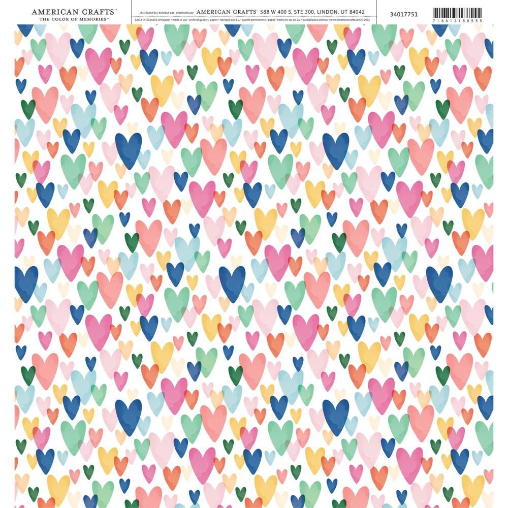 American Crafts Cardstock 12"X12" Kind Hearts