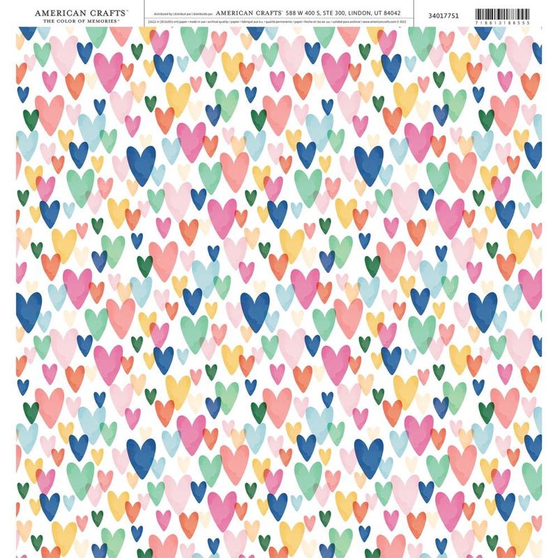 American Crafts Cardstock 12"X12" Kind Hearts