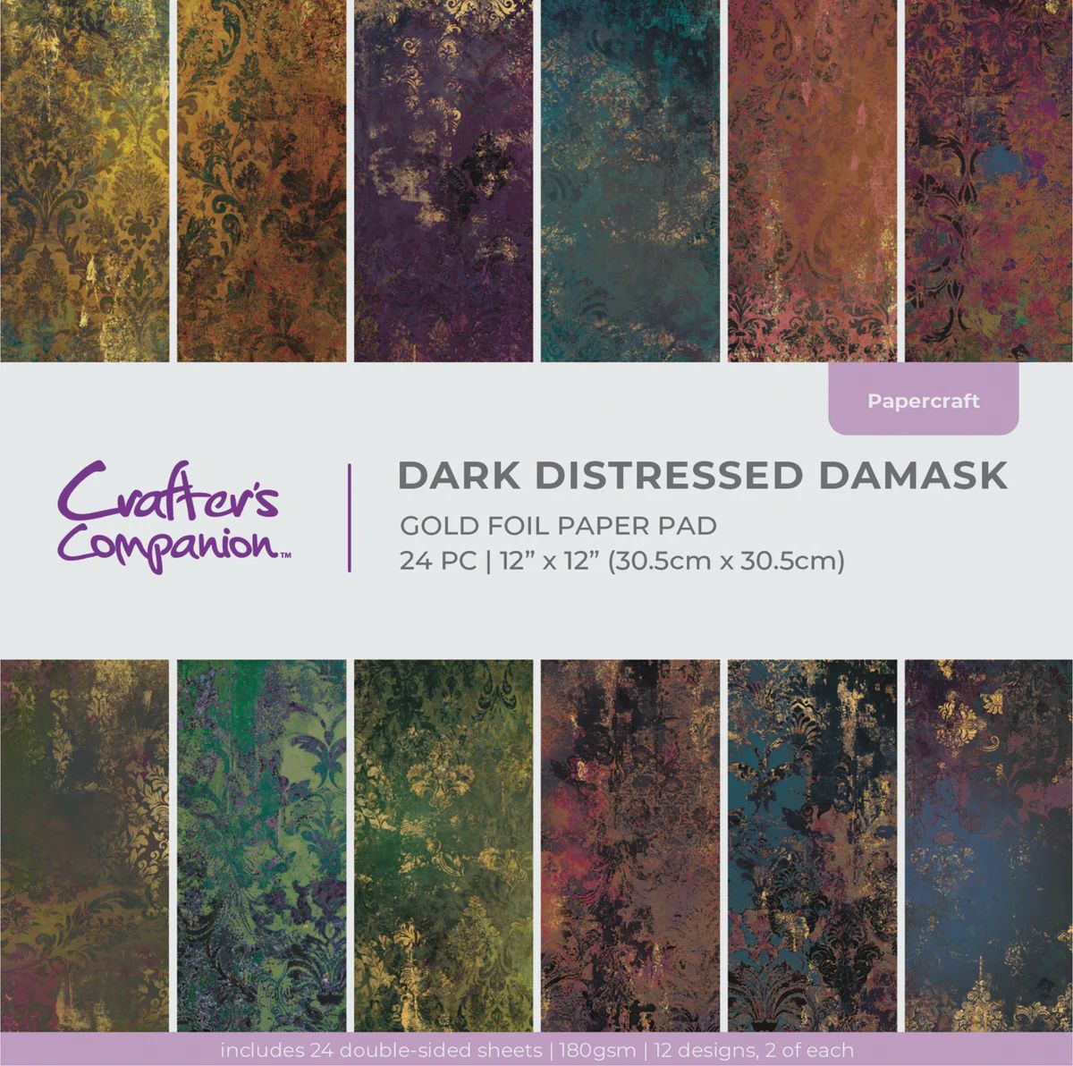 Crafter's Companion 12"x12" Paper Pad - Dark Distressed Damask