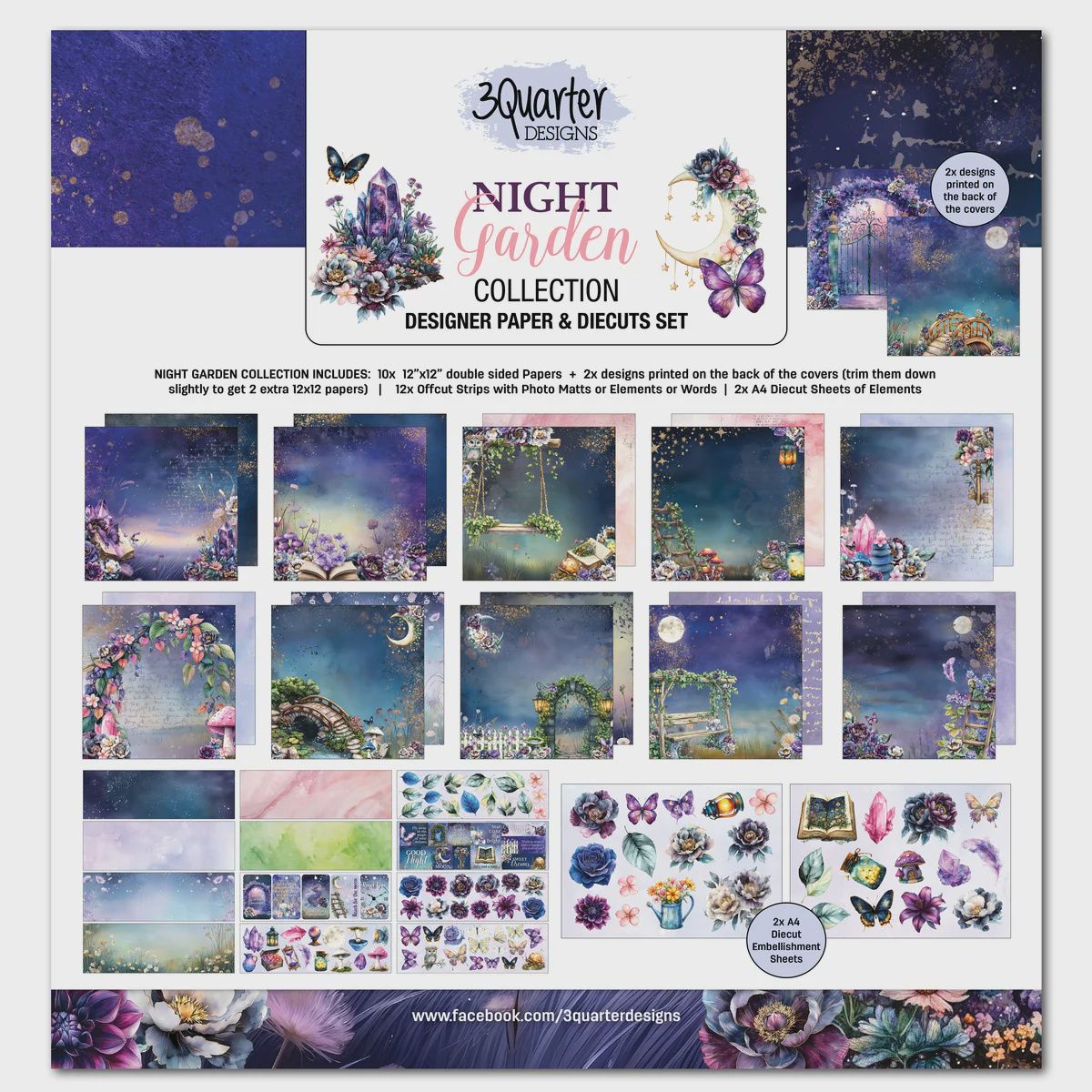 3Quarter Designs Night Garden 12x12 Design Paper &amp; Diecuts Set