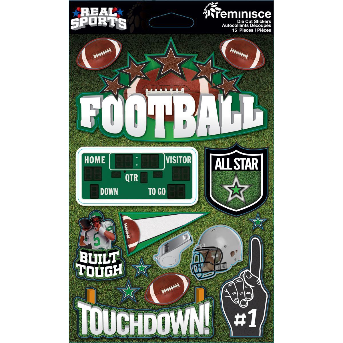 Reminisce Real Sports Cardstock Stickers 6"X4.5" Football