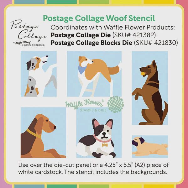 Postage Collage Woof Stencil