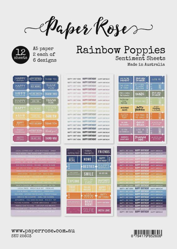 Rainbow Poppies A5 12pc Sentiment Sheets