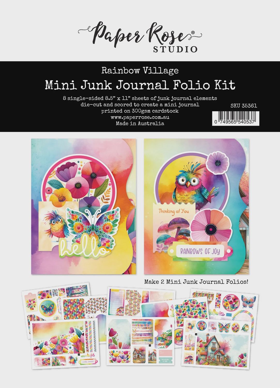 Rainbow Village 8.5" x 11" Mini Junk Journal Folio Kit