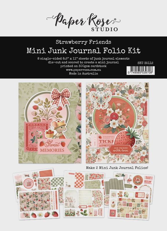 Strawberry Friends 8.5" x 11" Mini Junk Journal Folio Kit