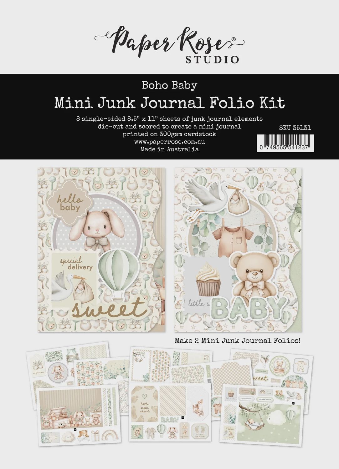 Boho Baby 8.5" x 11" Mini Junk Journal Folio Kit