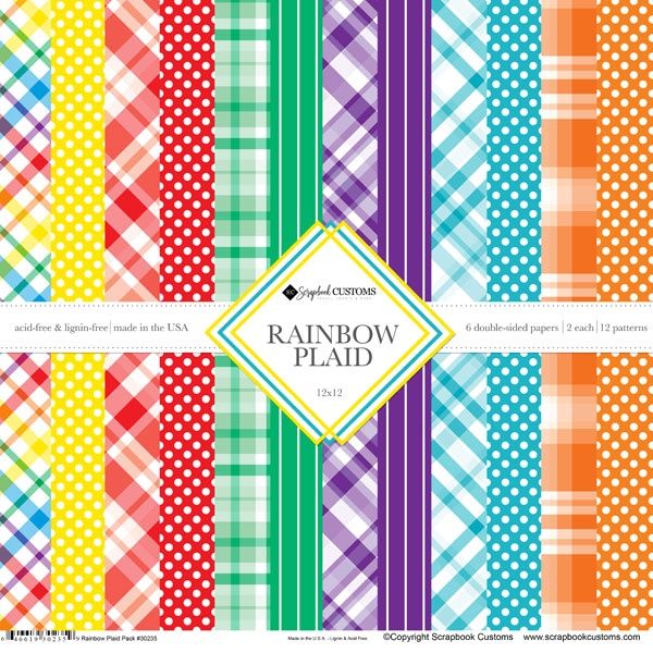 Rainbow Plaid Double Sided 12x12 Paper Pack