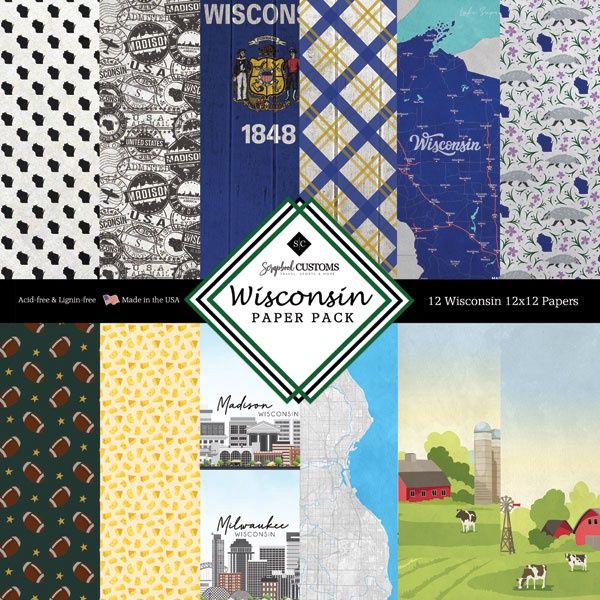 Wisconsin Double Sided 12x12 Paper Pack