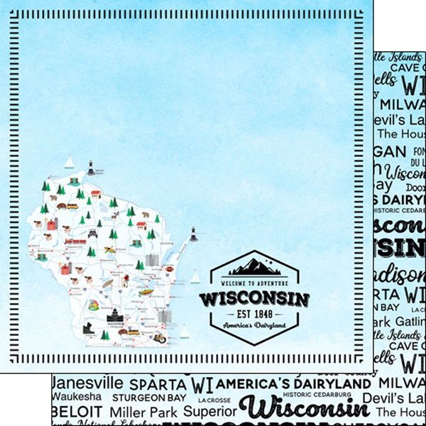 Wisconsin Postage Map Paper 12x12
