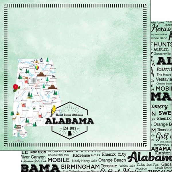 Alabama Postage Map Paper 12x12