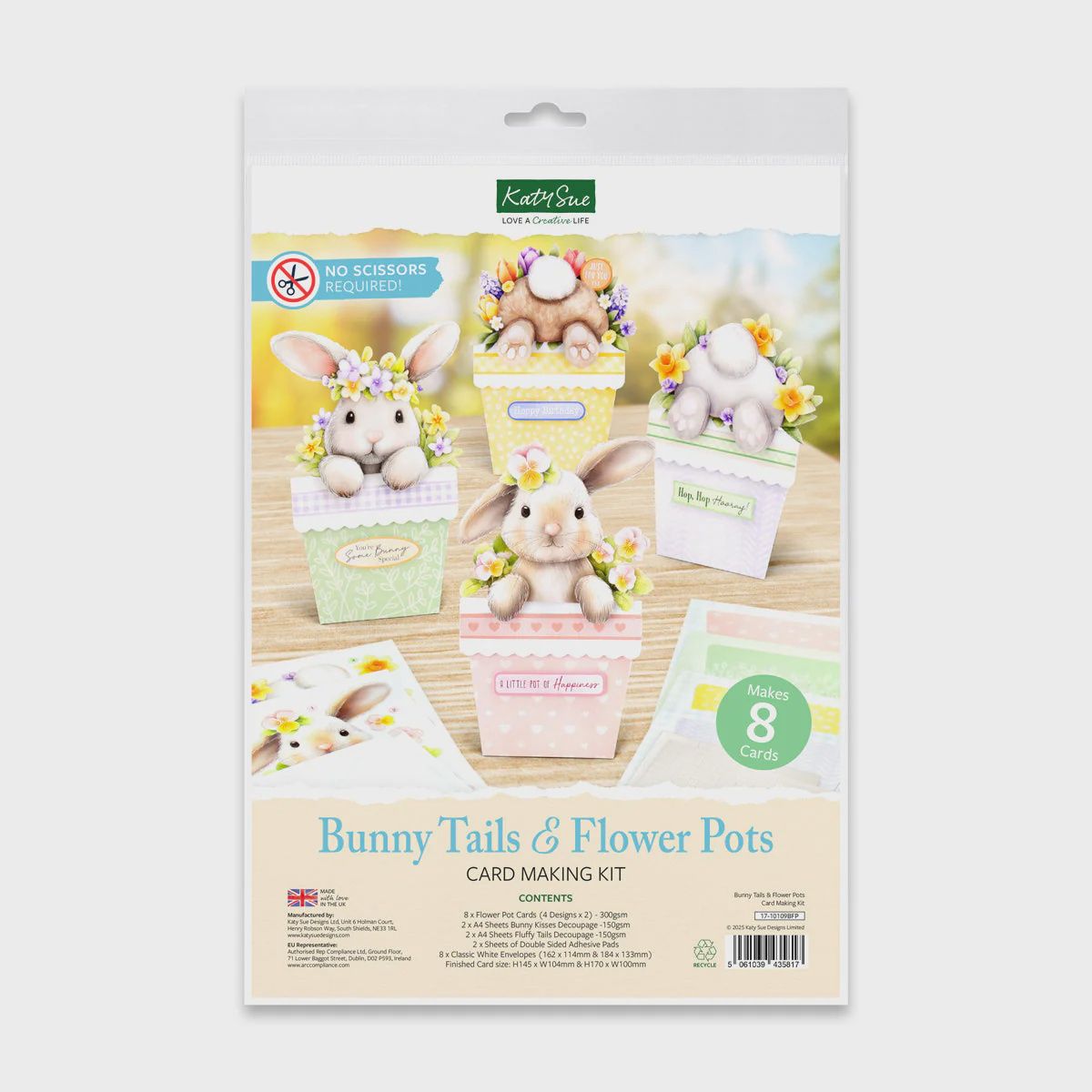 Katy Sue Bunny Tails &amp; Flower Pots, Card Making Kit