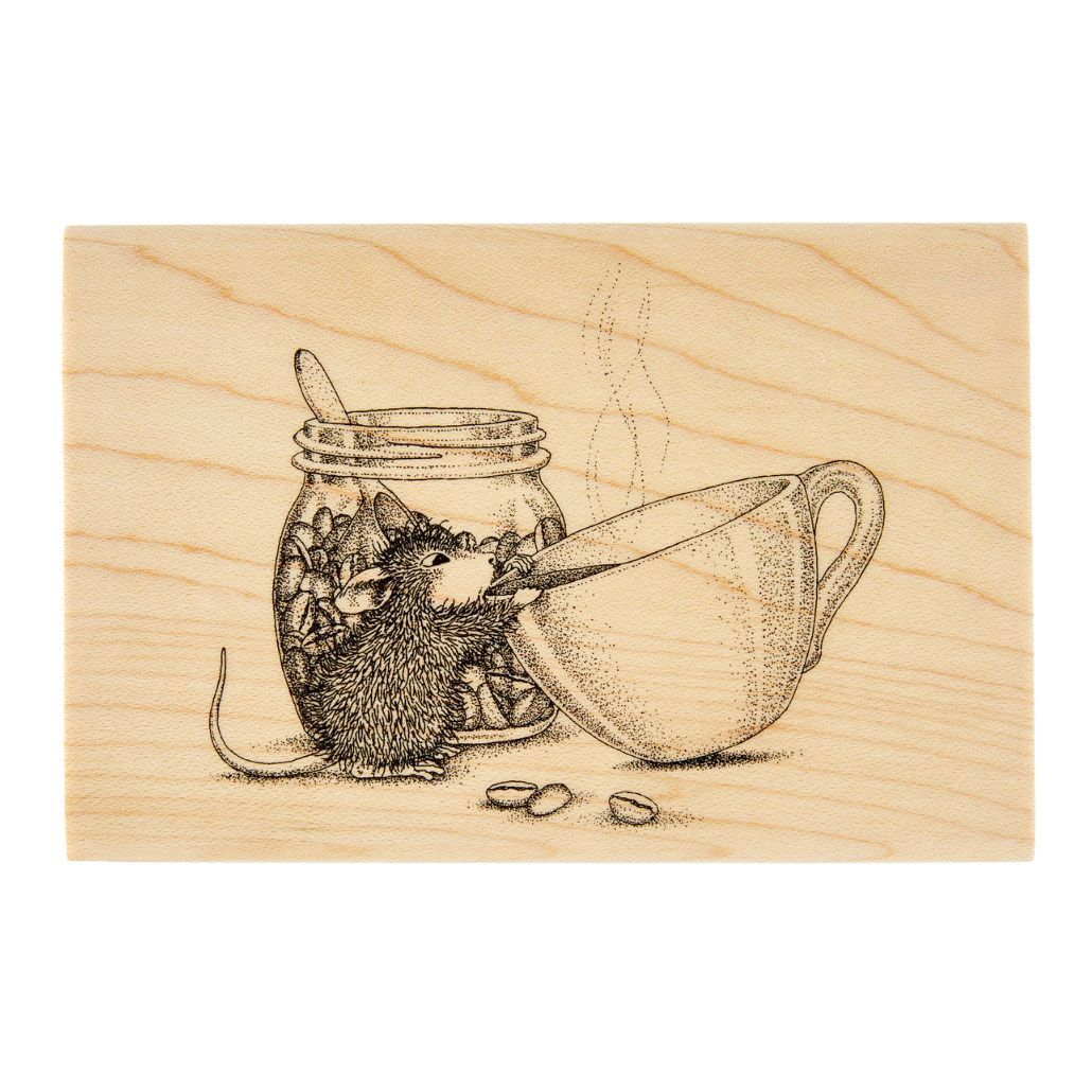 House-Mouse Wood Mount Stamp Brew-tiful Day