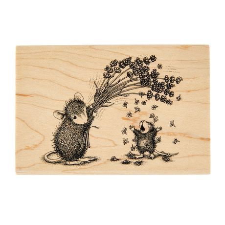 House-Mouse Wood Mount Stamp Flower Shower