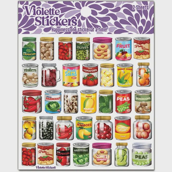 K349 Cans and Jars of Food Stickers