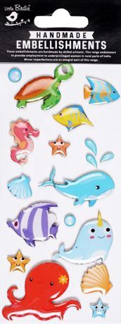 Little Birdie Resin Sticker Embellishments 18/Pkg Sea Life