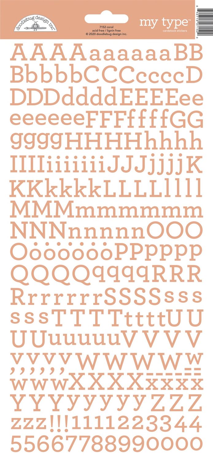 Doodlebug 7152 Coral My Type Cardstock Stickers