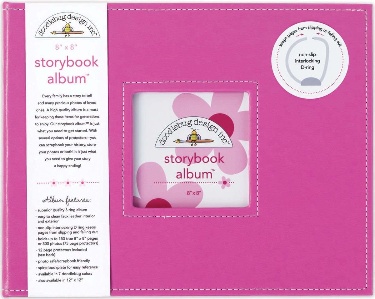 Doodlebug Storybook D-Ring Album 8"X8" Bubblegum