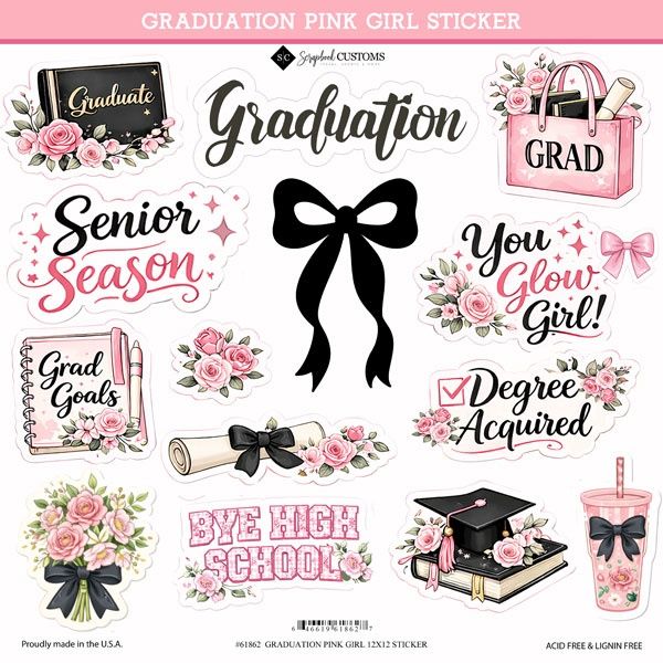 Graduation Pink Girl 12x12 Sticker