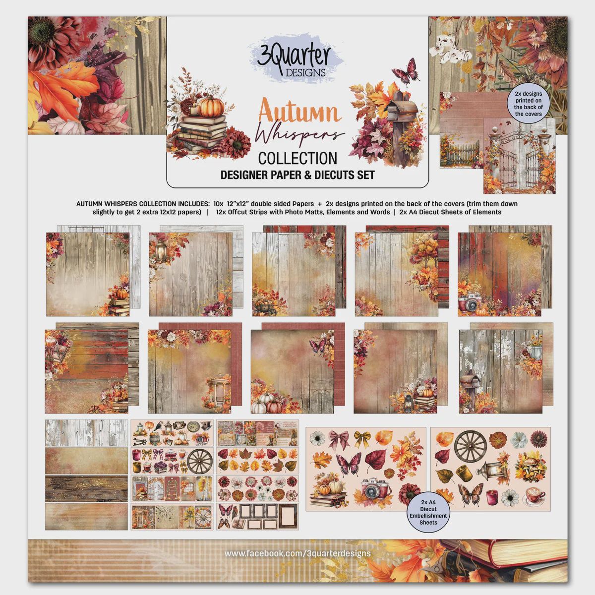 3Quarter Designs Autumn Whispers 12x12 Design Paper &amp; Diecuts Set