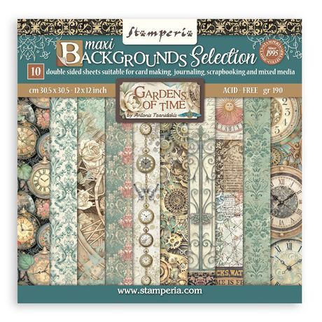 Stamperia Backgrounds Double-Sided Paper Pad 12"X12" 10/Pkg  Gardens of Time