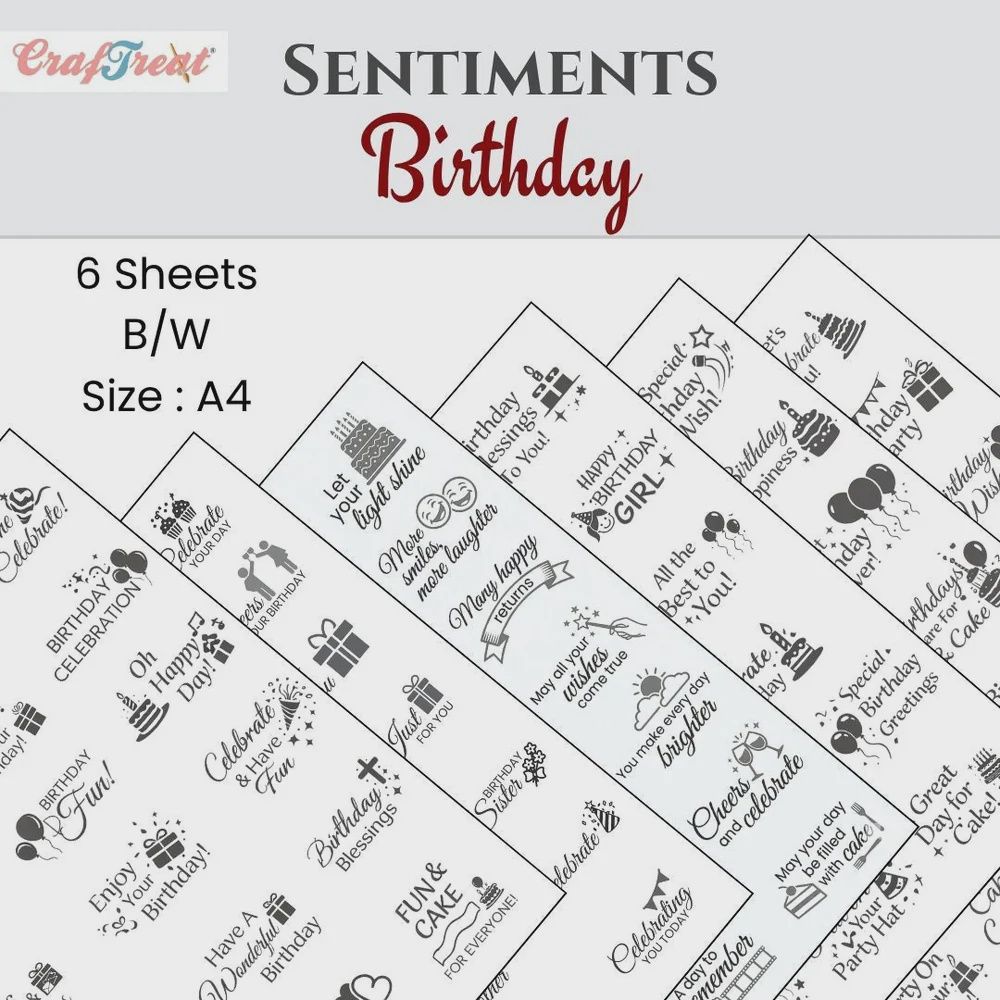 CrafTreat Sentiment Sheets - Birthday 6 designs