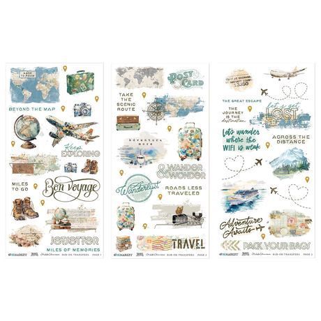49 and Market Blendable Rub-On Transfer Set 6"X12" Travel Diaries