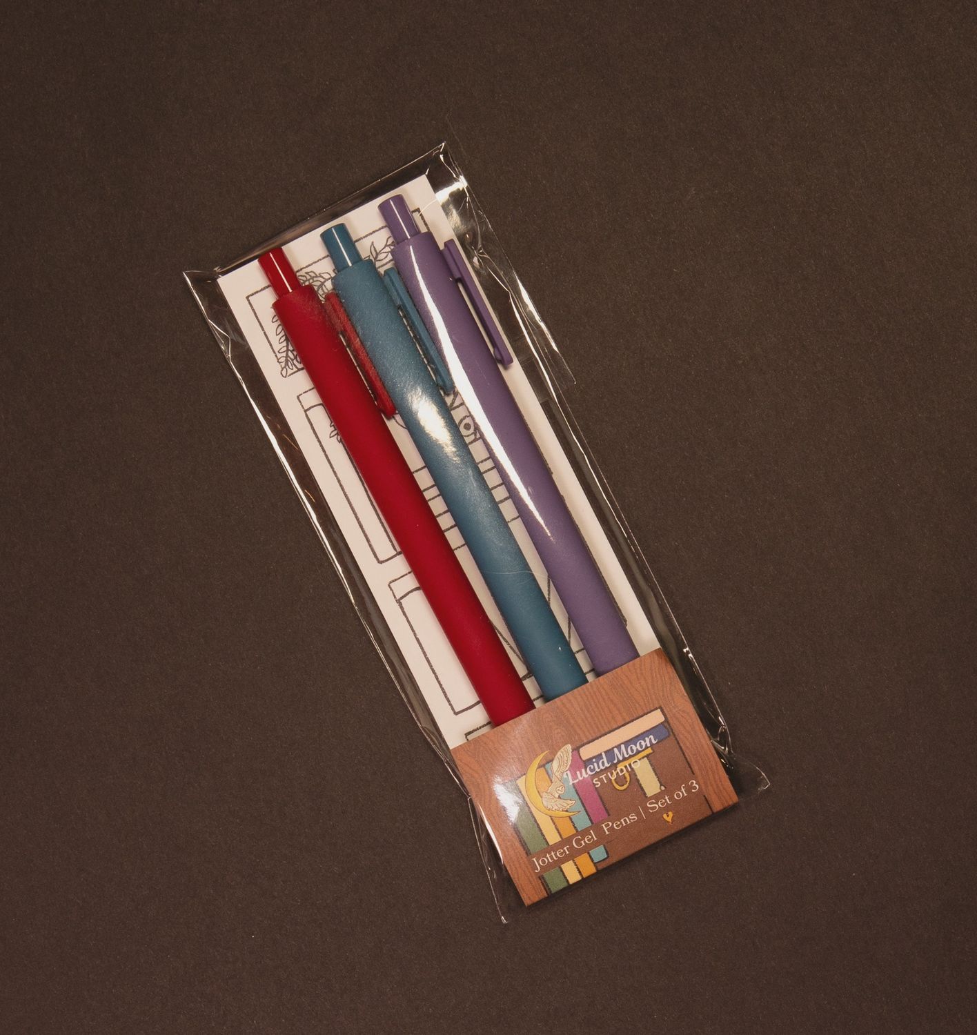 Book Tracker Gel Pen Set with Coloring Bookmark — Set of 3