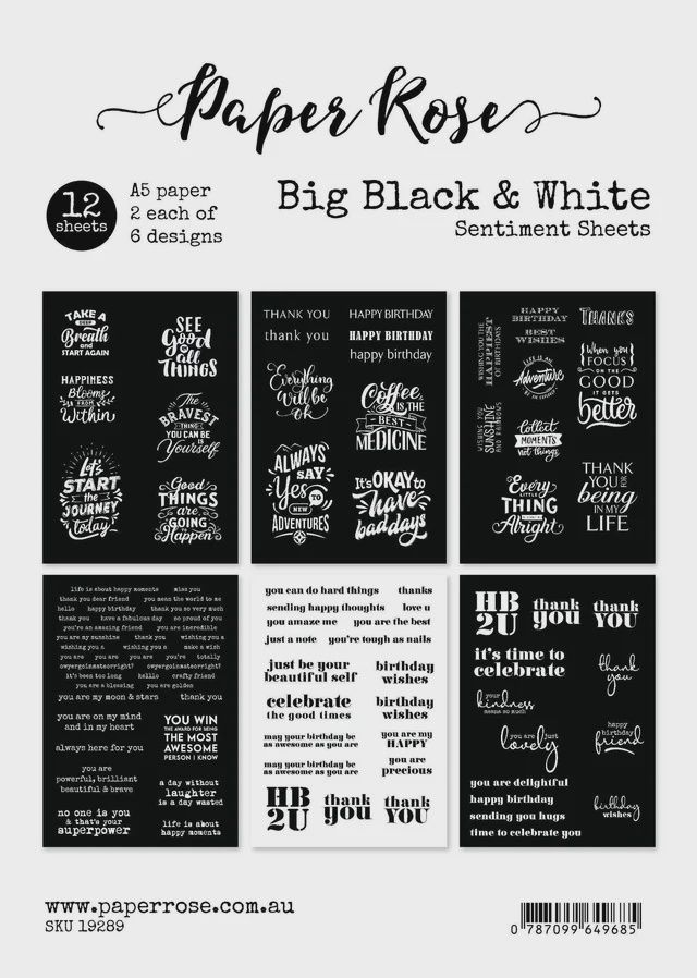 Big Black &amp; White Sentiment Sheets