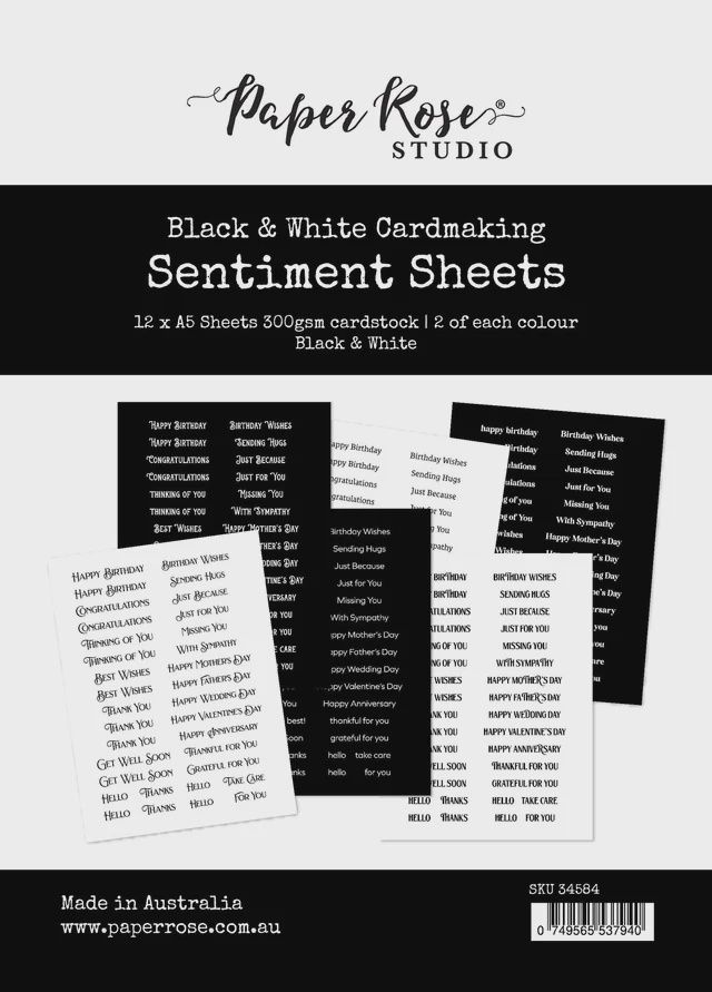 Black &amp; White Cardmaking Sentiment Sheets