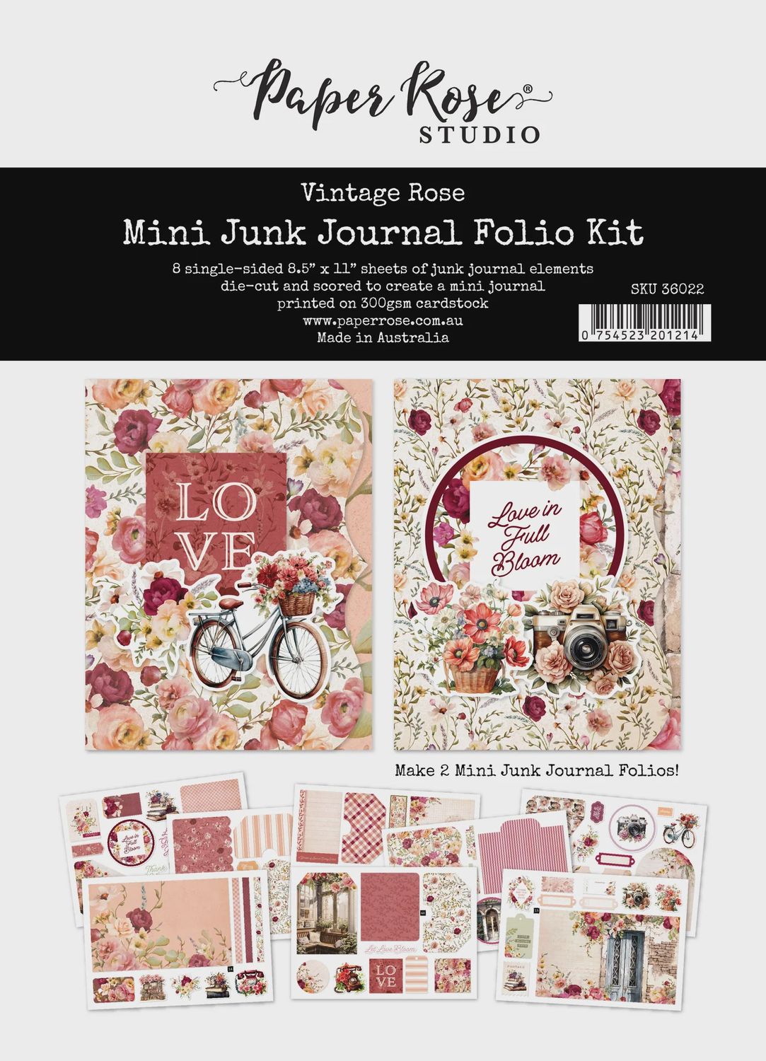 Vintage Rose Mini Junk Journal Folio Kit