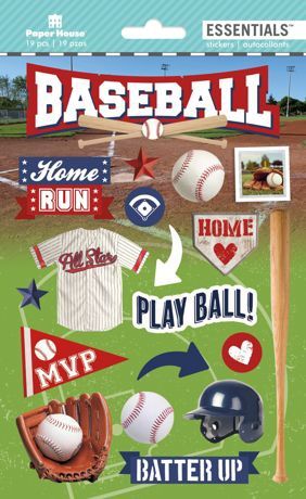Paper House 3D Stickers 4.5"X7.5" Baseball