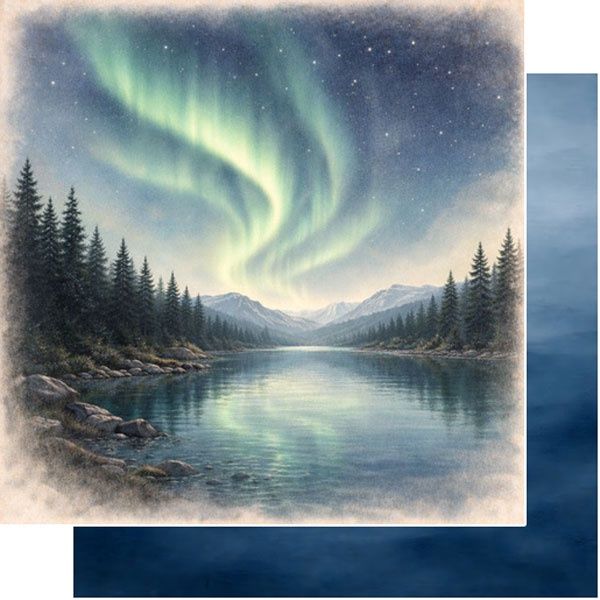 Alaskan Watercolor Northern Lights &amp; Steel Blue Water Paper