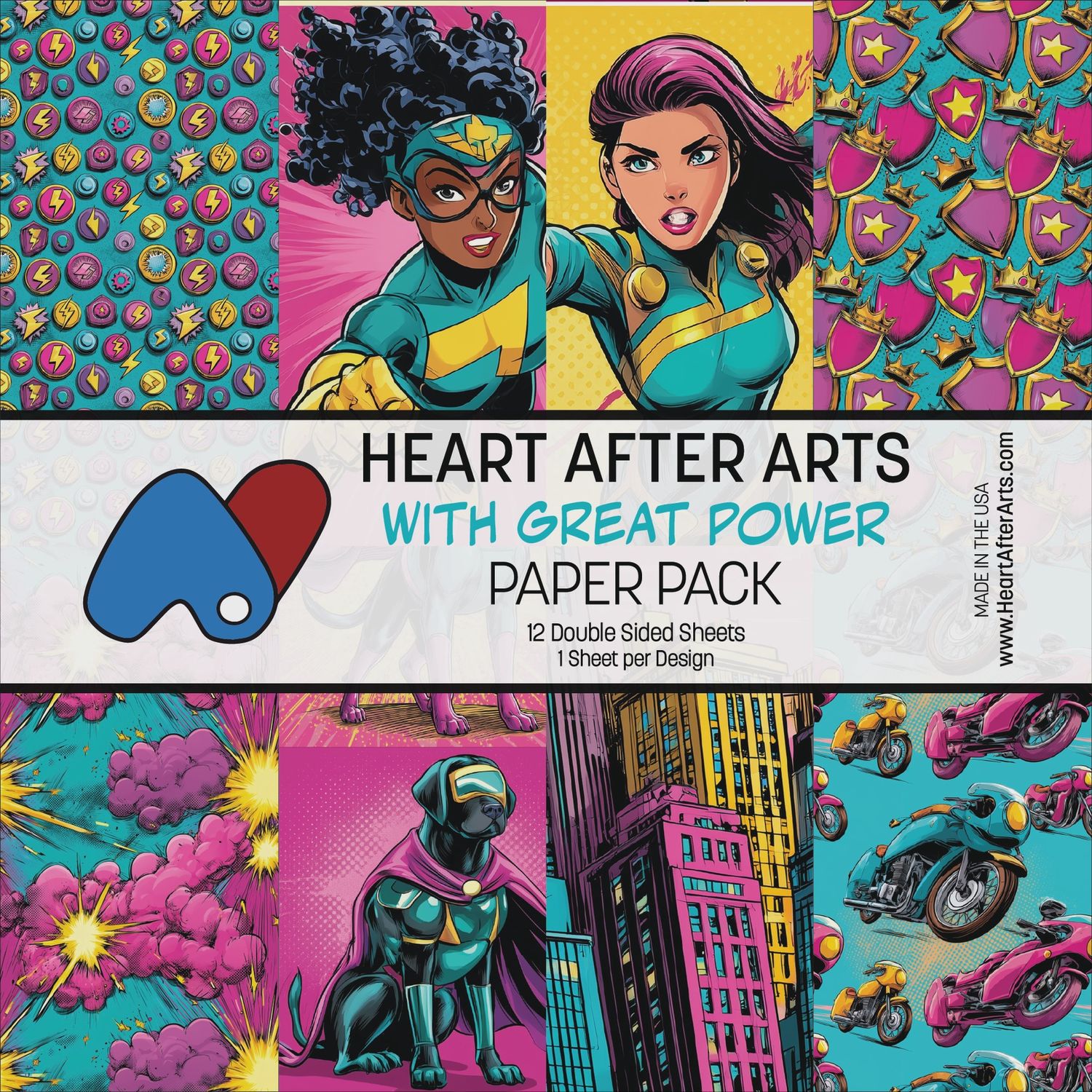 With Great Power Female Superhero Scrapbooking Paper Pack