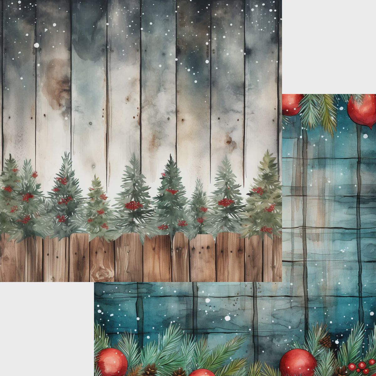 Country Christmas Watercolor Collection Trees 12 x 12 DS Paper