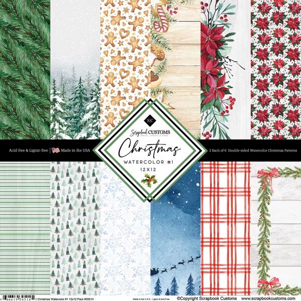 Christmas Watercolor #1 12 x 12 DS Paper Pack