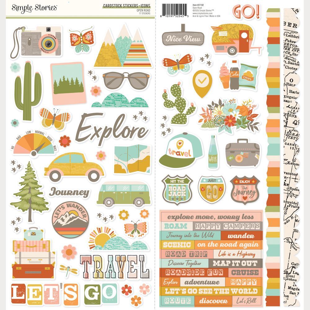 Simple Stories Icon Cardstock Stickers 12"X12" Open Road