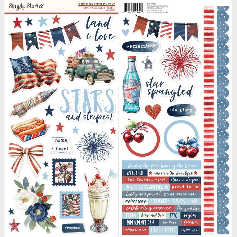 Simple Stories Icon Cardstock Stickers 12"X12" Land of the Free