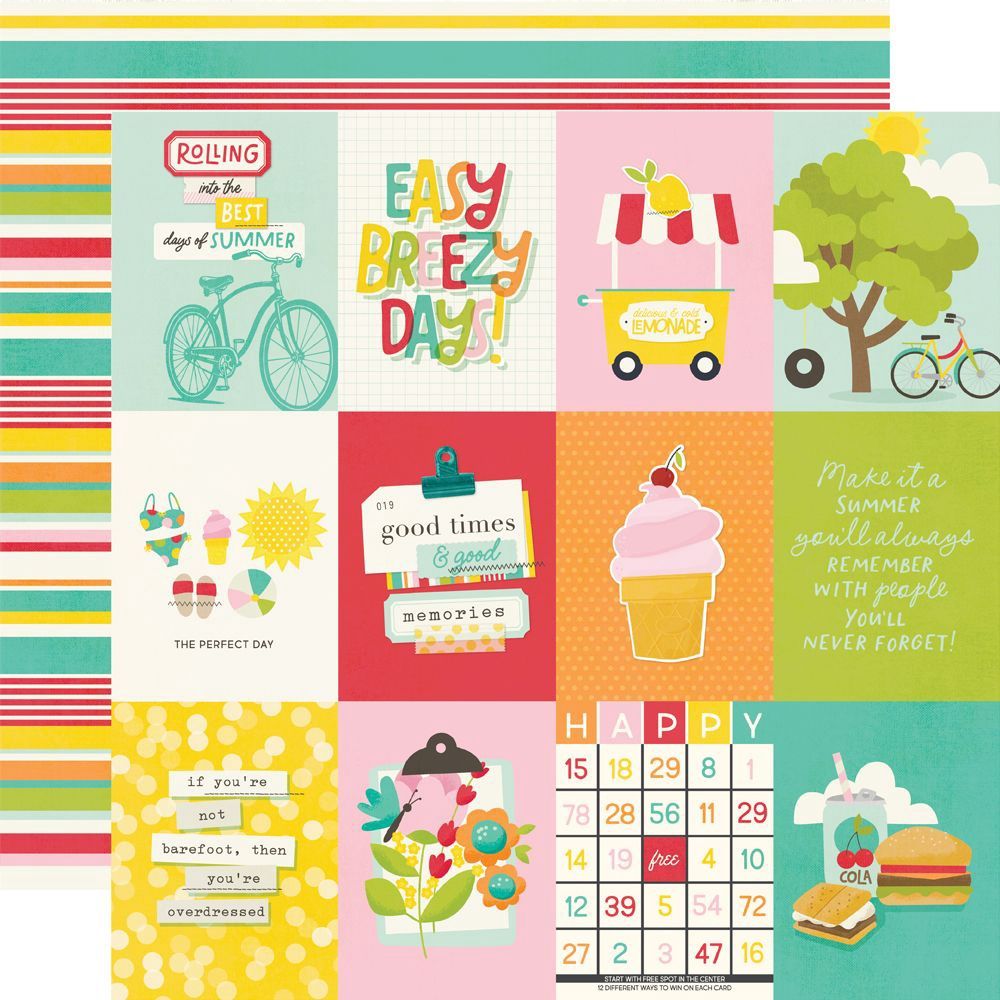 Simple Stories Sweet Summertime Double-Sided Paper 12"X12" 3x4 Elements