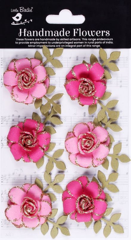 Little Birdie Pixie Rose Paper Flowers 6/Pkg Precious Pink
