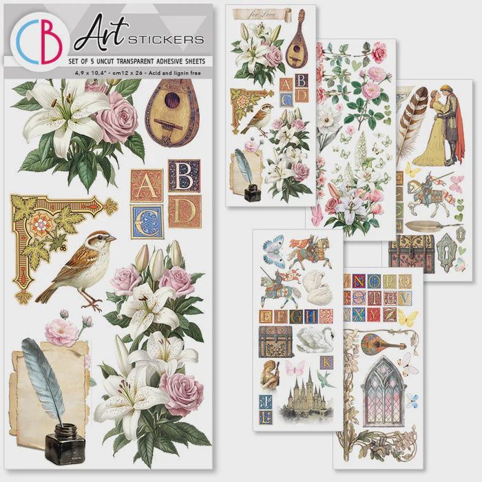 Courtly Love Art Stickers Transparent Adhesive Sheets 5/Pkg