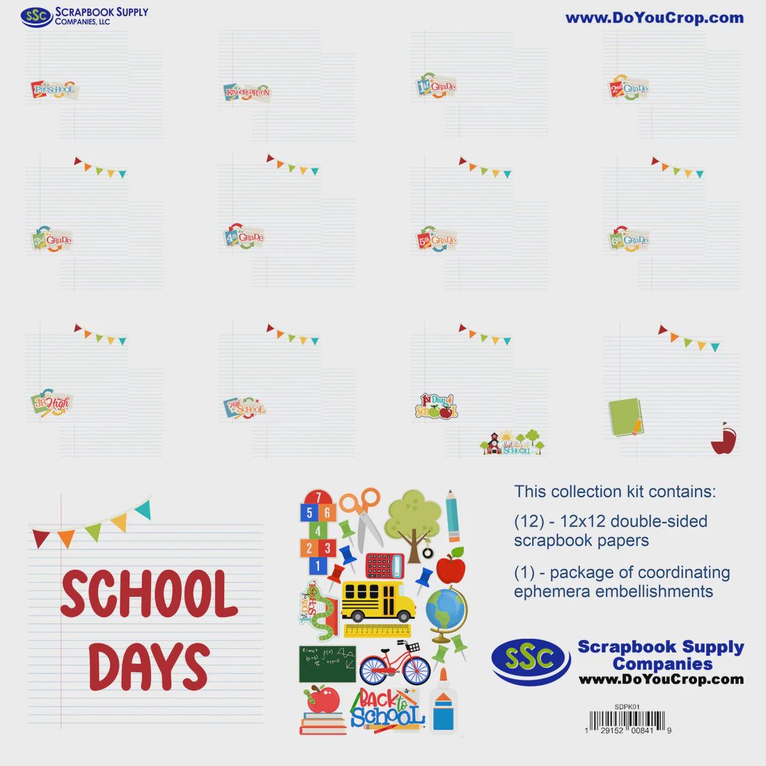 School Days 12 x 12 Scrapbook Paper &amp; Embellishment Kit
