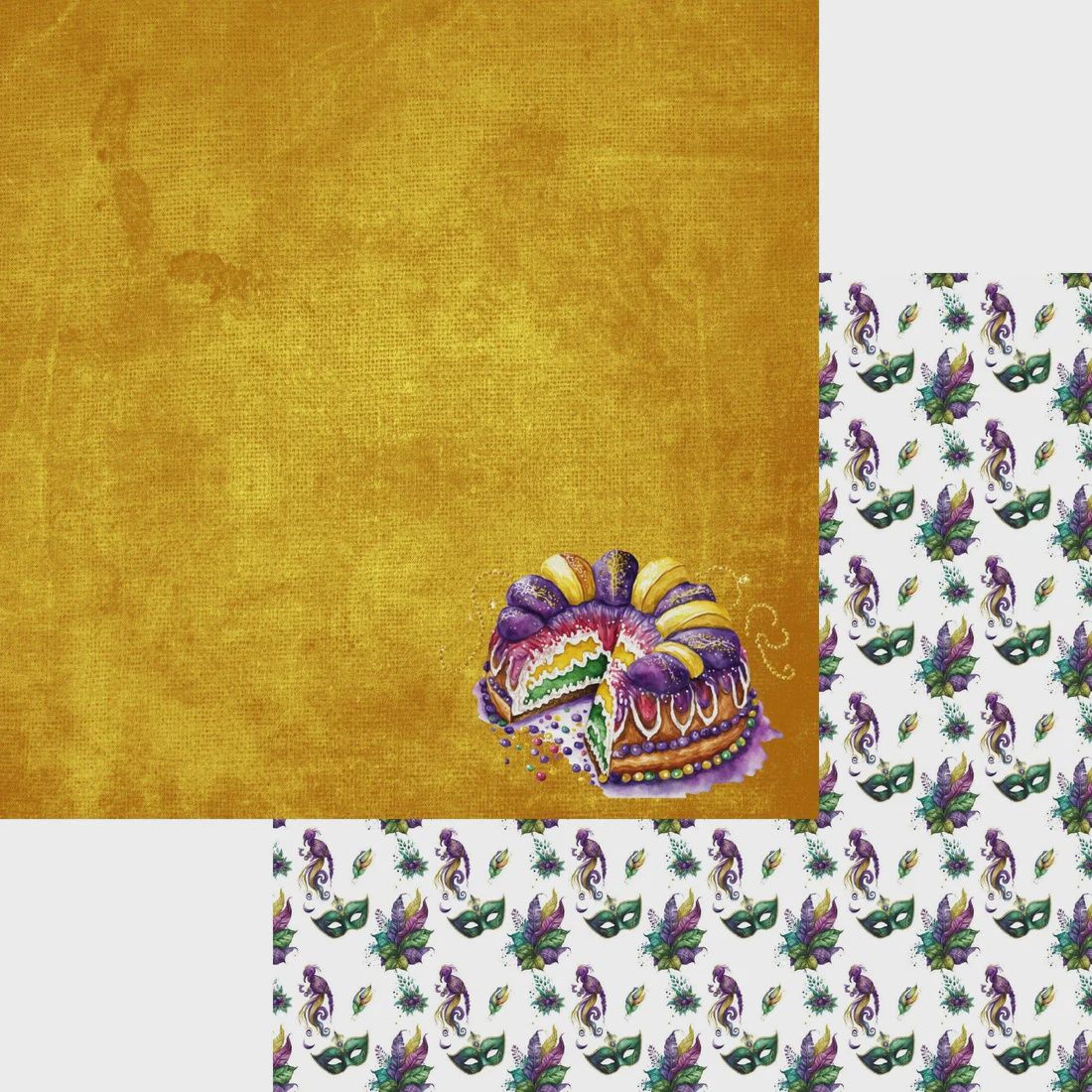Mardi Gras Collection King Cake 12 x 12 Double-Sided Scrapbook Paper